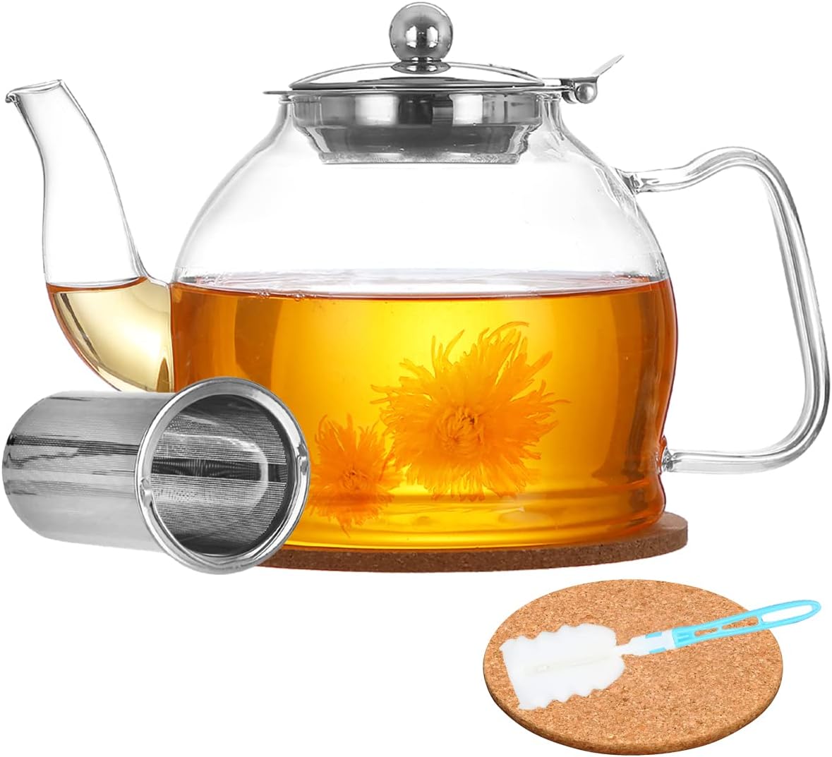 PARACITY Glass Teapots with Infuser 1000 ml, Teapot with Infuser 34 oz