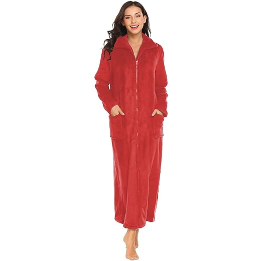 Ekouaer Women's Zip Up Flannel Robe With Pocket