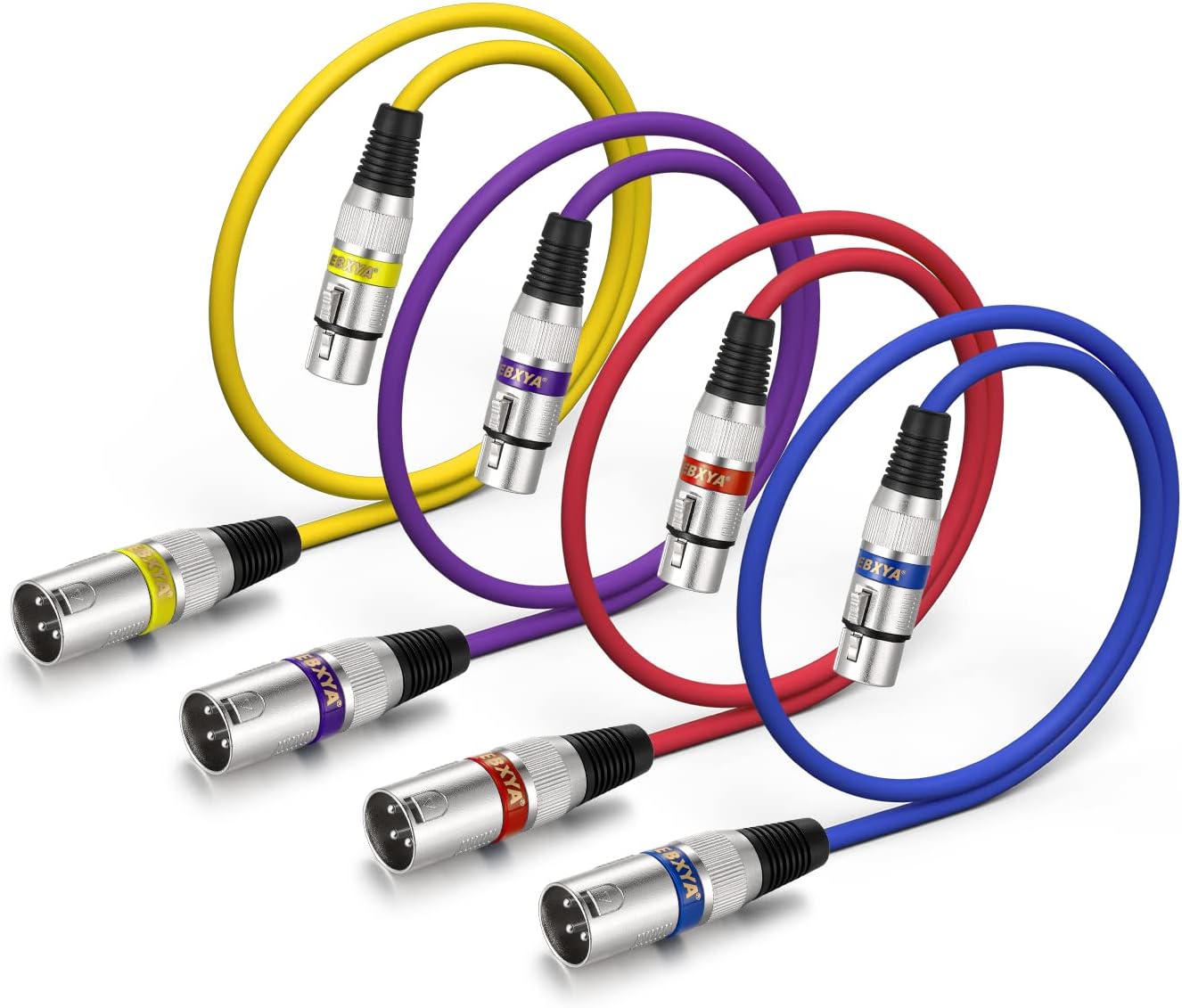 EBXYA XLR Cable 2ft 4Pack, 3 Pin Balanced XLR Microphone Cable Male to Female, Color Coded Audio Cable for Mixer, Speaker Systems, DMX Lights, Radio Station, Live Stage