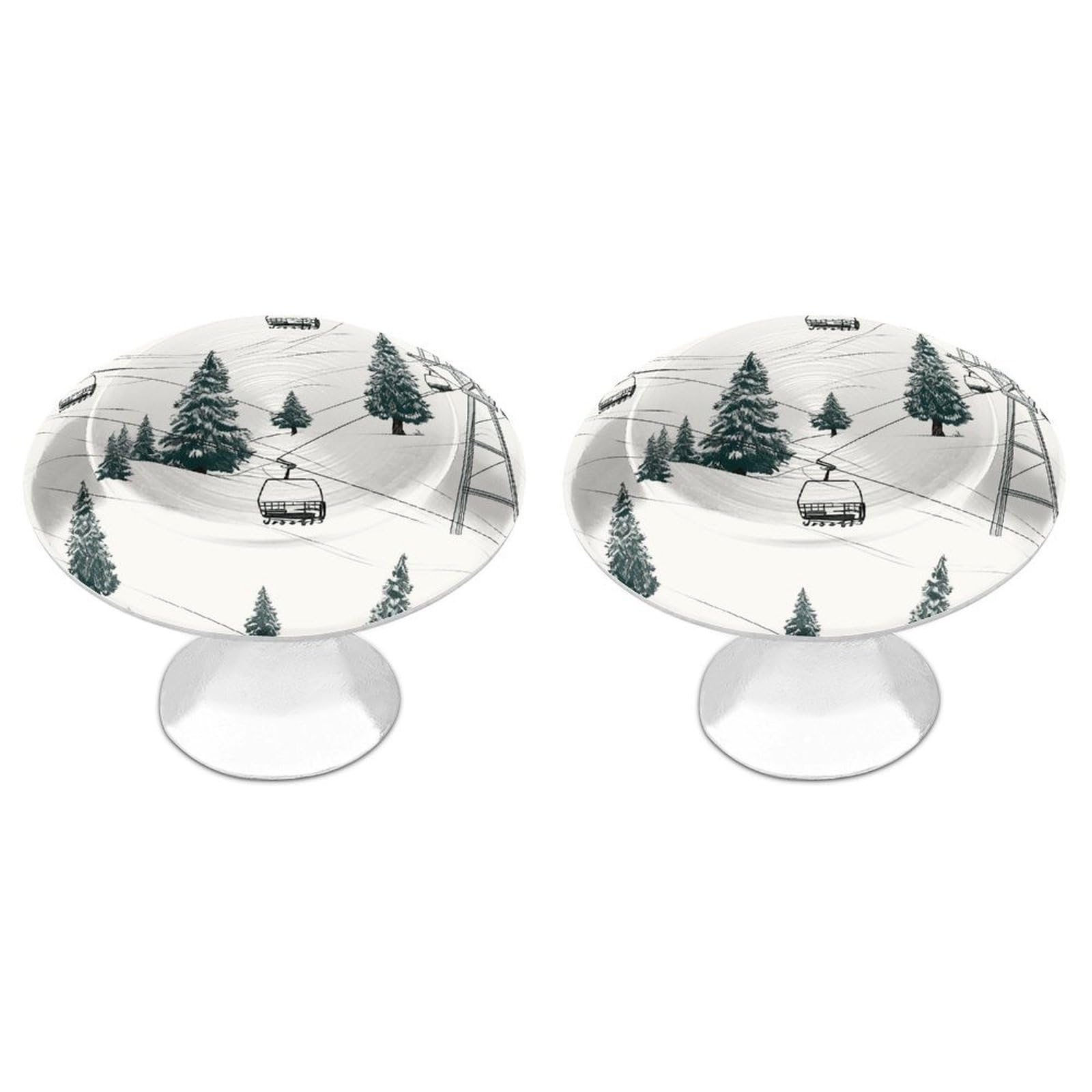 FekiLoot Ski Lift with Fir Tree Cabinet Knobs Personality Stainless Steel Round Drawer Handles Circle Modern Cabinet Handles Drawer Knobs for Kitchen Dresser Bathroom Cupboard Furniture