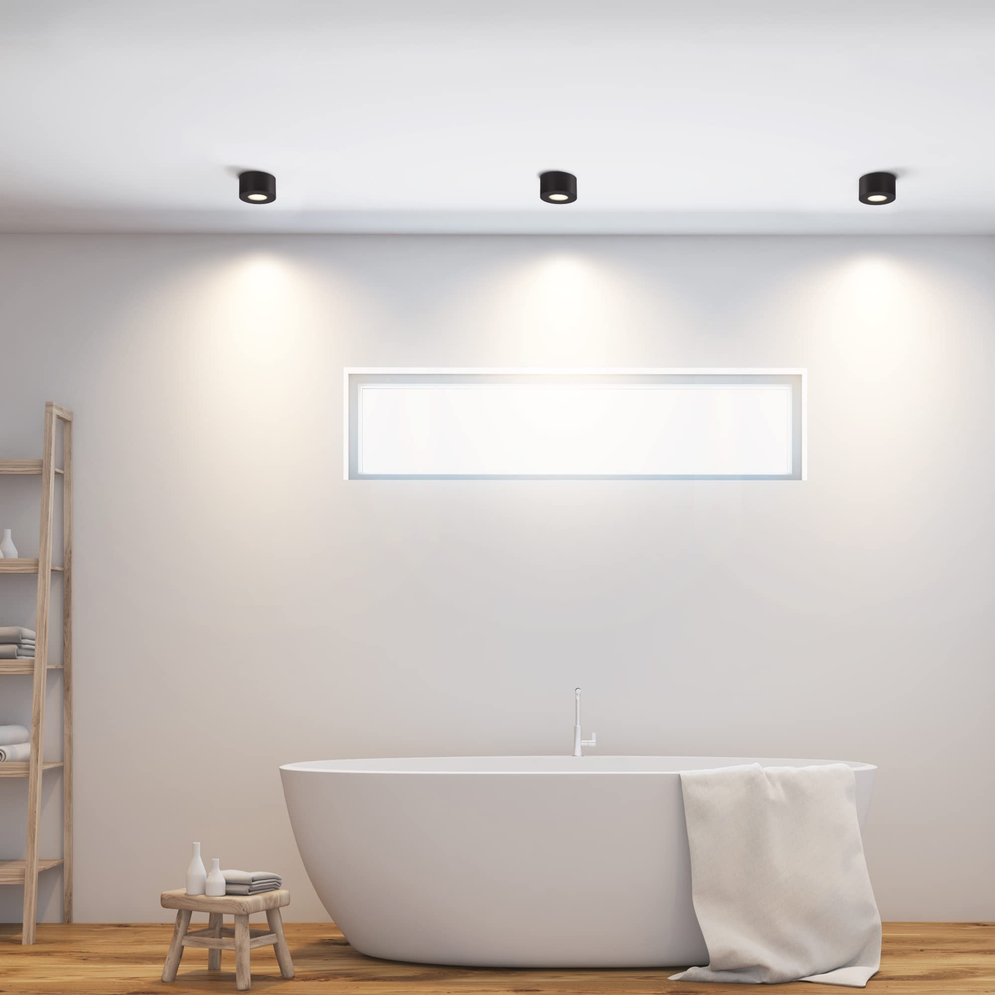 SSC-LUXon 4er Set CELI-1 Spot Aufbauspot IP44 dimmbar schwarz mit LED Leuchtmittel 230V - Badezimmer Aufbauleuchte warmweiß 4W