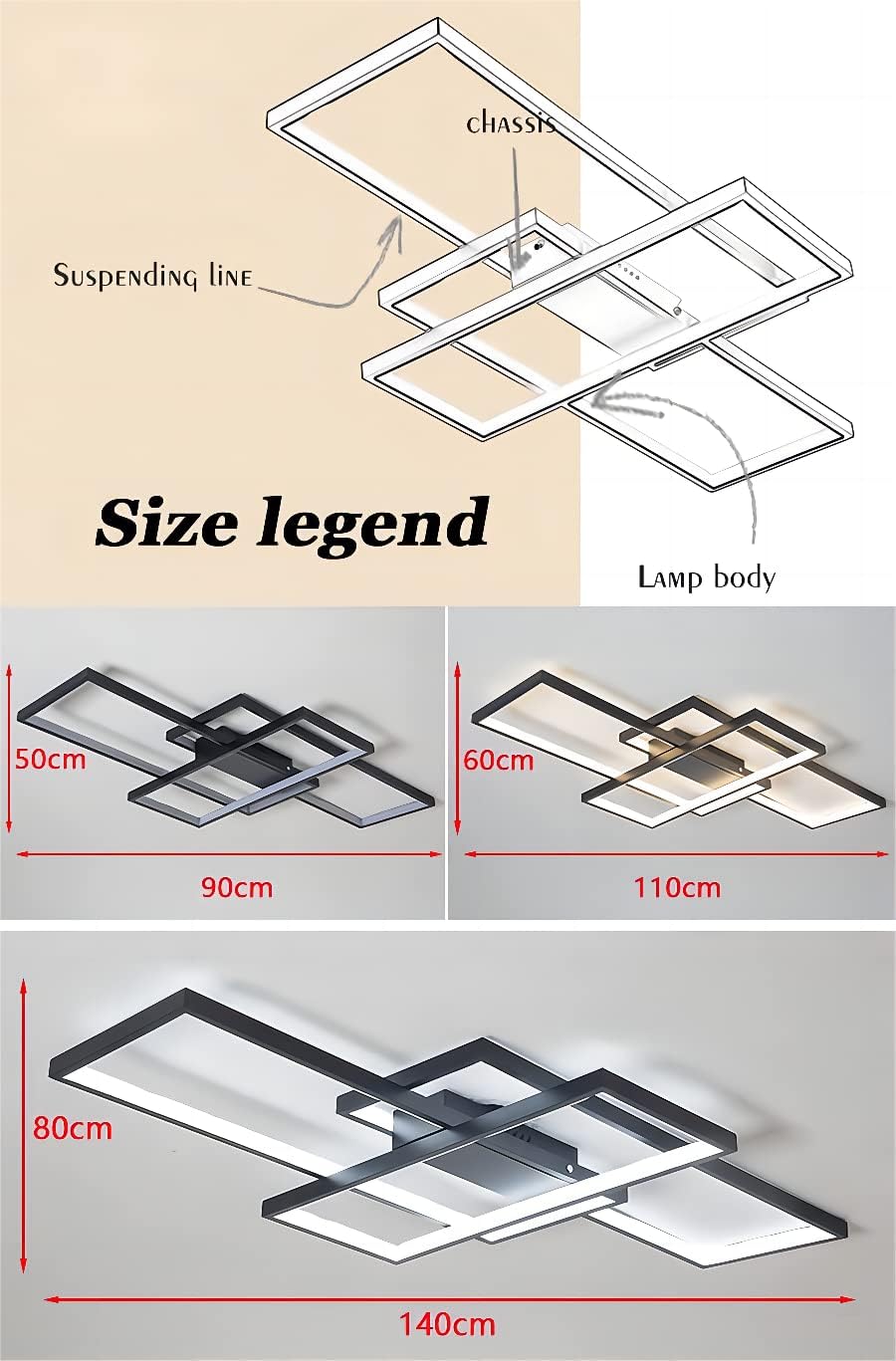 Plafon Led Techo Moderno, Gran Lámpara de Techo LED Regulable con Mando a Distancia, 3000K-6000K Rectangular Luz De Techo del para Dormitorio Comedor Cocina Salón, Blanco (80x45x9cm)