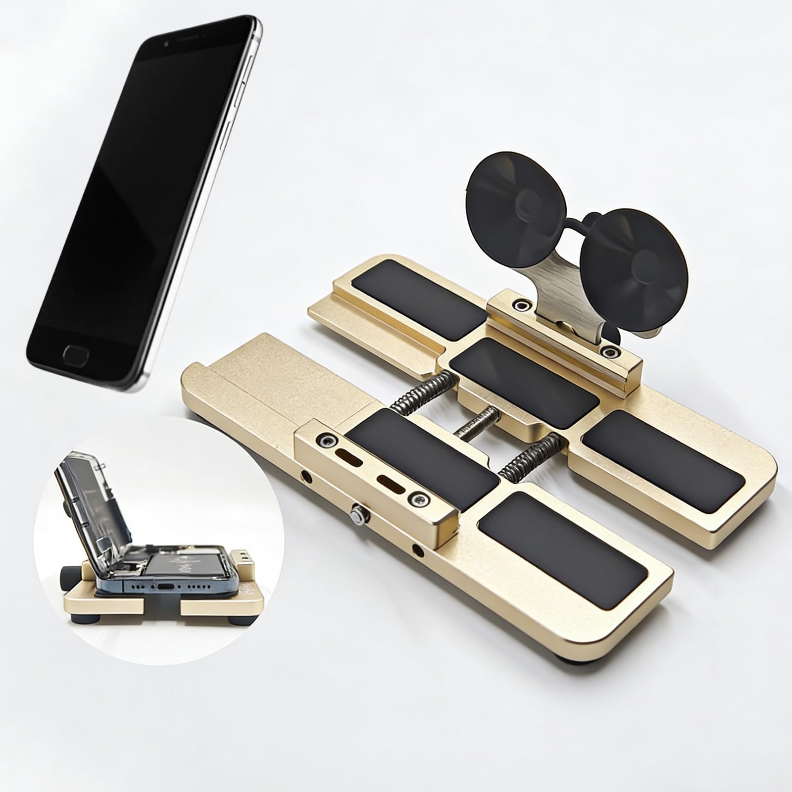 GYKOZY Multi Functional Rotating Side Screen Fixture, Phone Repair Side-Hanging Fixture, Can Adjust The Width Freely, Equipped with Strong Suction Cups, for Mobile Repair Workshops