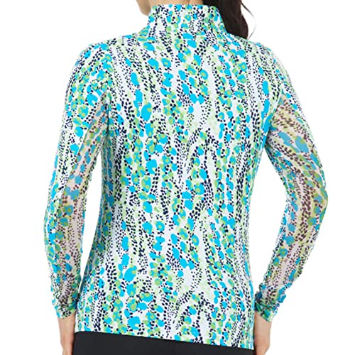 Ibkul Athleisure Wear Sun Protective Upf 50+ Icefil Cooling Tech Kamila Print Long Sleeve Mock Neck Top – 10262 Lime/Navy Kamila S #TOP1