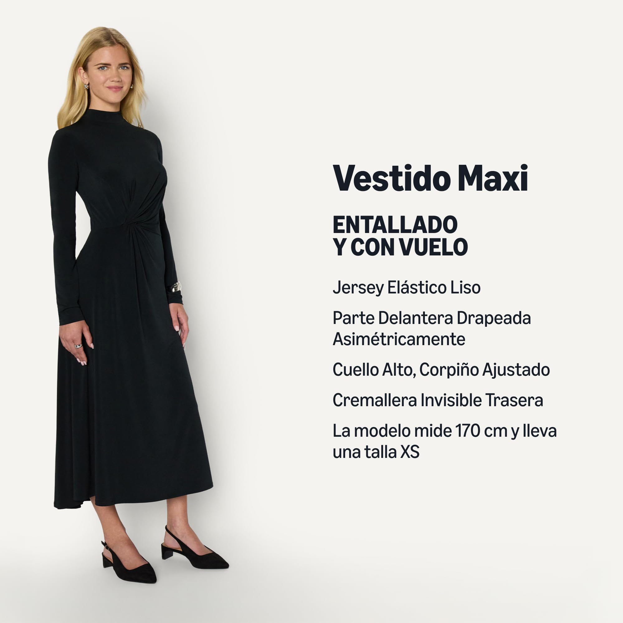 Amazon Essentials Mujer Vestido Maxi Corto de Manga Larga, Entallado y con Vuelo