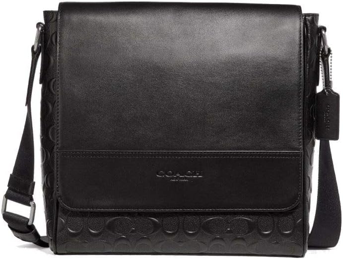 Coach Signature Leather Houston Map Messenger Bag - #F73340 - Black