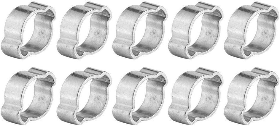 Xinrub 10pcs Hose Clamp, Stainless Steel Two-ear Pipe Clip Hoop Plumbing Fastener Fule Petrol Pipe Tube(9-11MM)