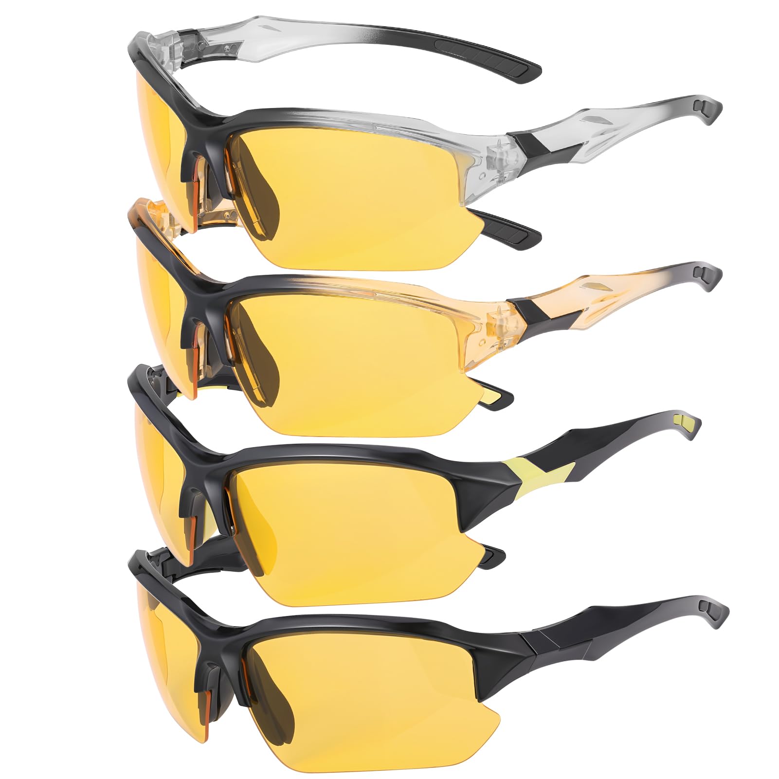 JATEBI 4 Pack Yellow Polarized Night Vision Glasses Adults Driving Glasses Grey, Yellow, Black, Champagne Gold
