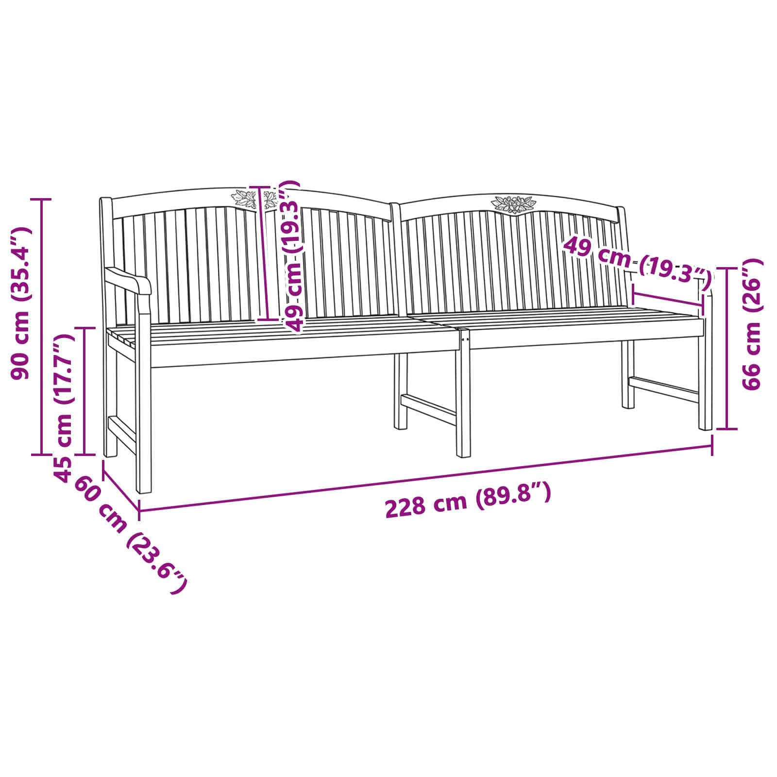 Banco Tallado a Mano en Forma de Rosa 228 x 60 x 90 cm Natural, Bancos de jardín, 31.85 kg-42030016