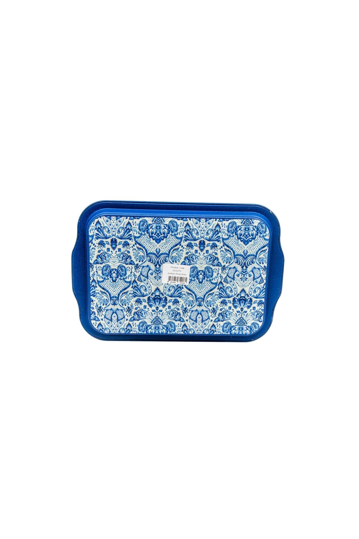 EVLE-Azulejos Desenli Metal Tepsi - Çay Kahve Tepsisi - Sunum Tepsisi 21 Cm X 31 Cm (Azulejos Sweet Home)