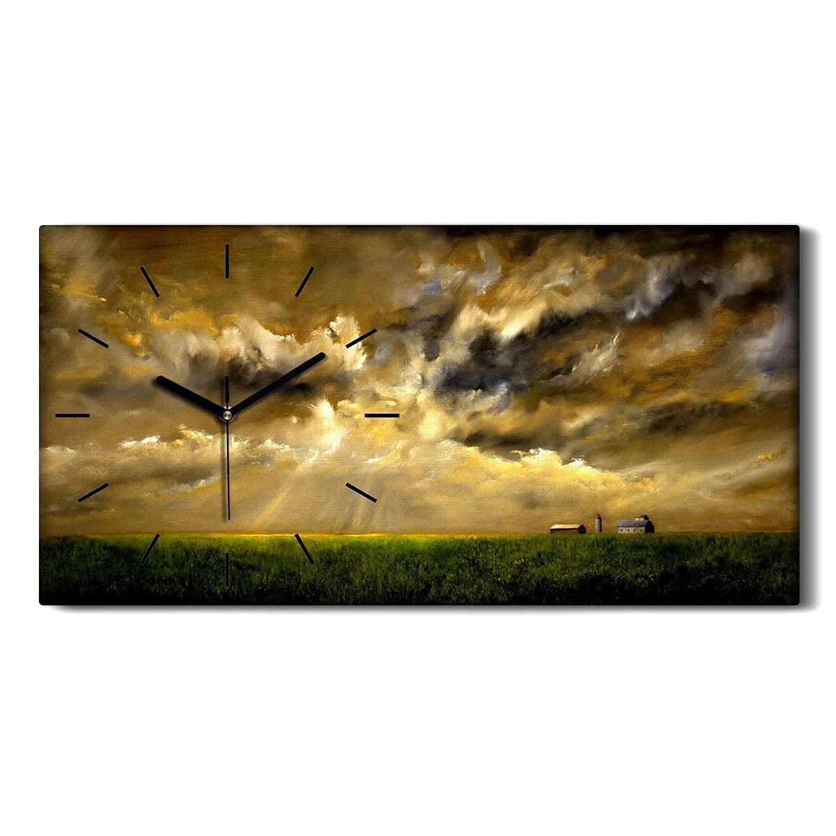 Horloge sur Toile Mains Noires Art Moderne Nuages du Ciel Paysage 60x30