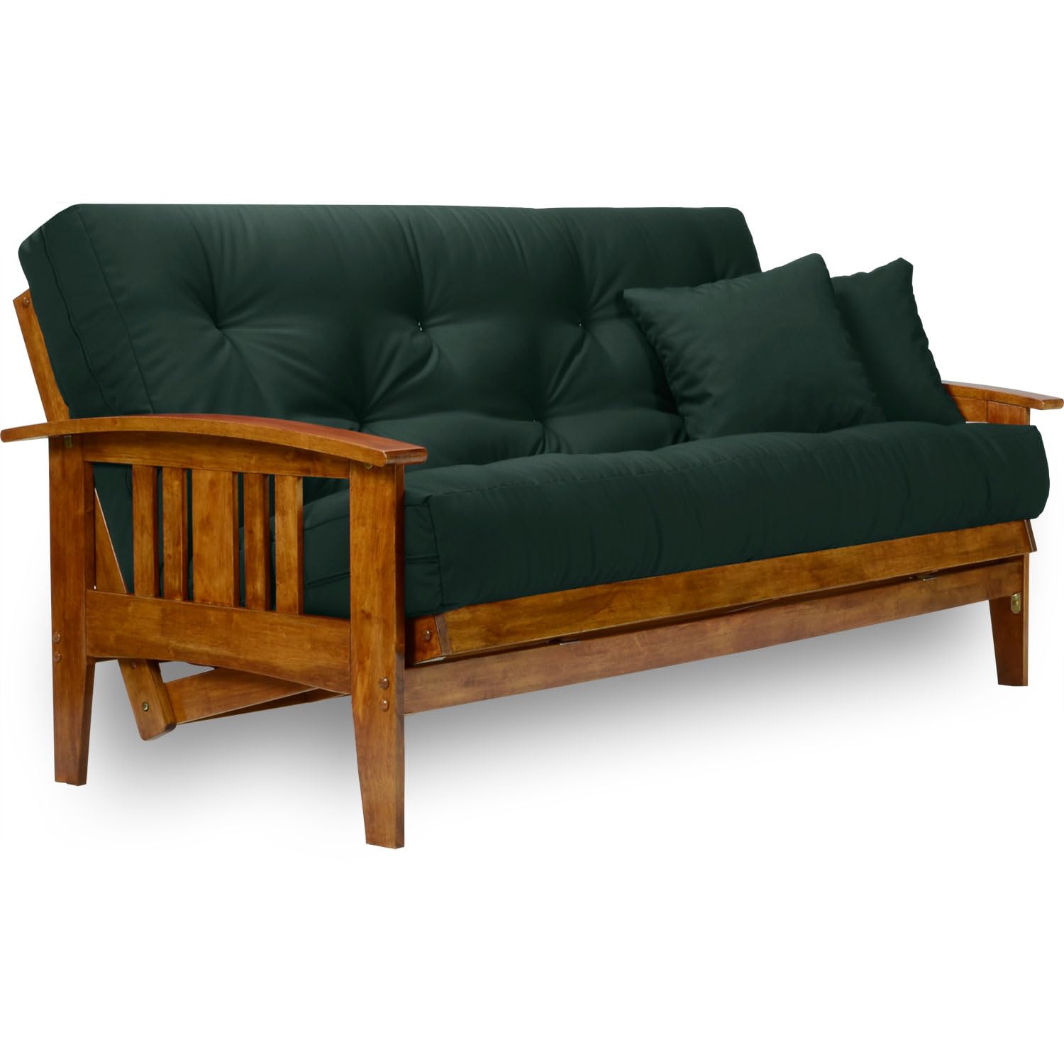 Nirvana Futons Westfield Futon Set - Full Size, Frame, 8" Mattress, Twill Hunter Green Cover