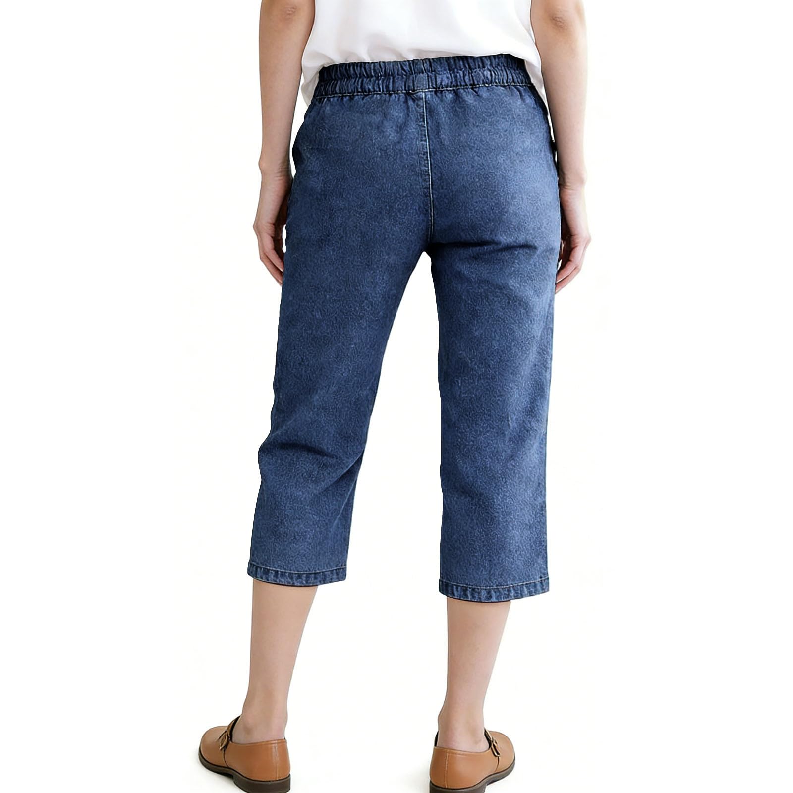 Générique Short Jeans Femme Été Chic Large Shorts Denims et Bermudas Habillé Femmes Pant Jeans Coupe Droite Grande Taille Élastique avec Poches Pantacourt en Jean Confortable Ample Mode Casual