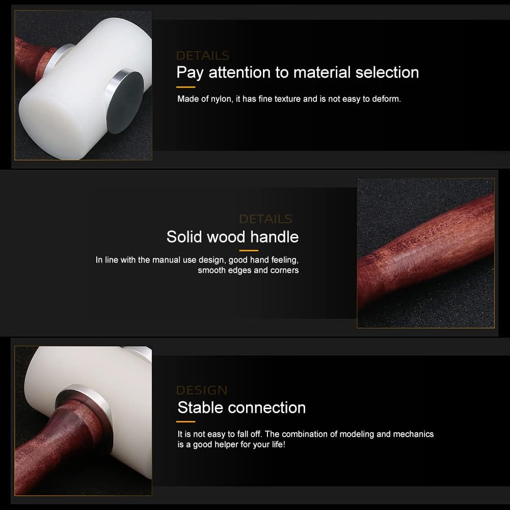 Kisbeibi 2pcs Leather Carving Hammer, Wooden Handle Nylon Hammers Mallet, Professional Leather Mallet Hammer for Handmade DIY Leather Work(Brown)