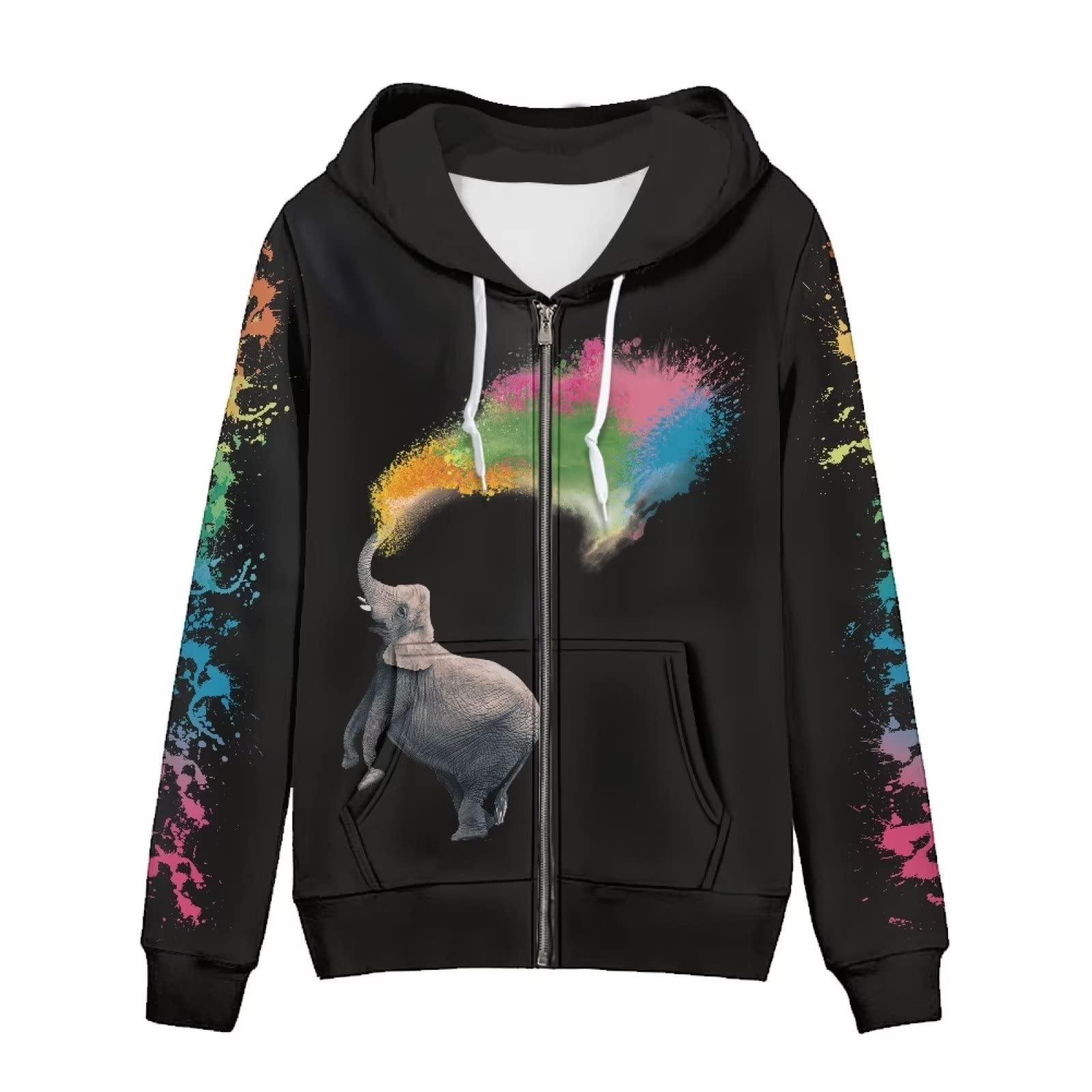HUIACONG Damska bluza z kapturem zapinana na zamek błyskawiczny dla nastolatek sweter XS-5XL rozmiar, Słoń w sprayu Tie Dye, XS