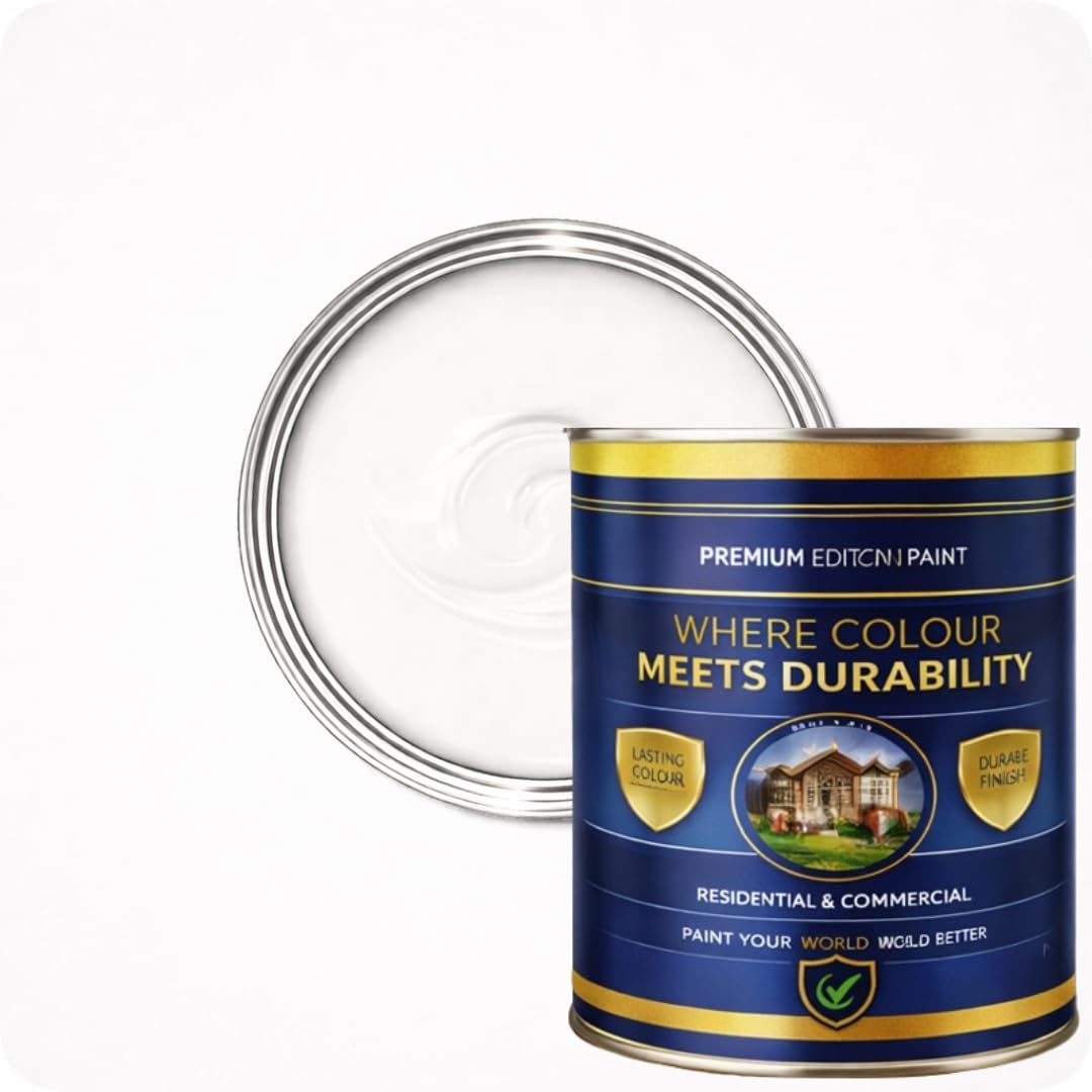 Premium Edition Masonry Emulsion Paint Exterior Weatherproof Wall Paint for Brick, Concrete & Render, Smooth Durable Finish, Mould & Algae Resistant in 8 Colors (Brilliant White, 1 Liter)