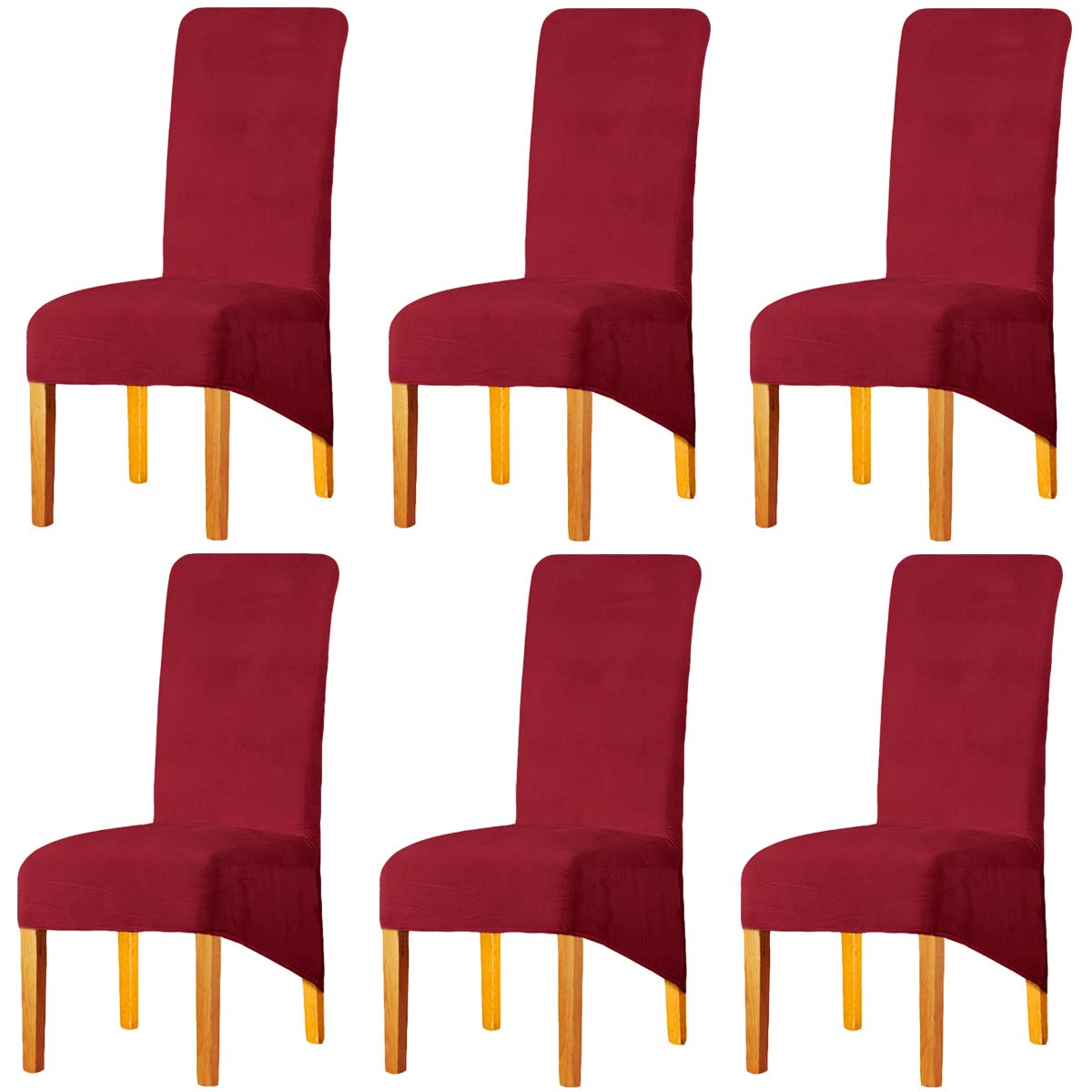 LANSHENG Stretchy Chair Covers for Dining Room Chairs,Stretch Spandex with Elastic Band Chaircover,Velvet Large Dining Chair Slipcovers for Restaurant Hotel Party Banquet (Red,Set of 6(XL)) โ image 1