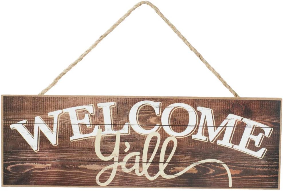 Letrero de madera rústica con texto en inglés «Welcome Y’all»  15 x 5 pulgadas, otoño, decoración vintage para puerta delantera, Navidad, decoración