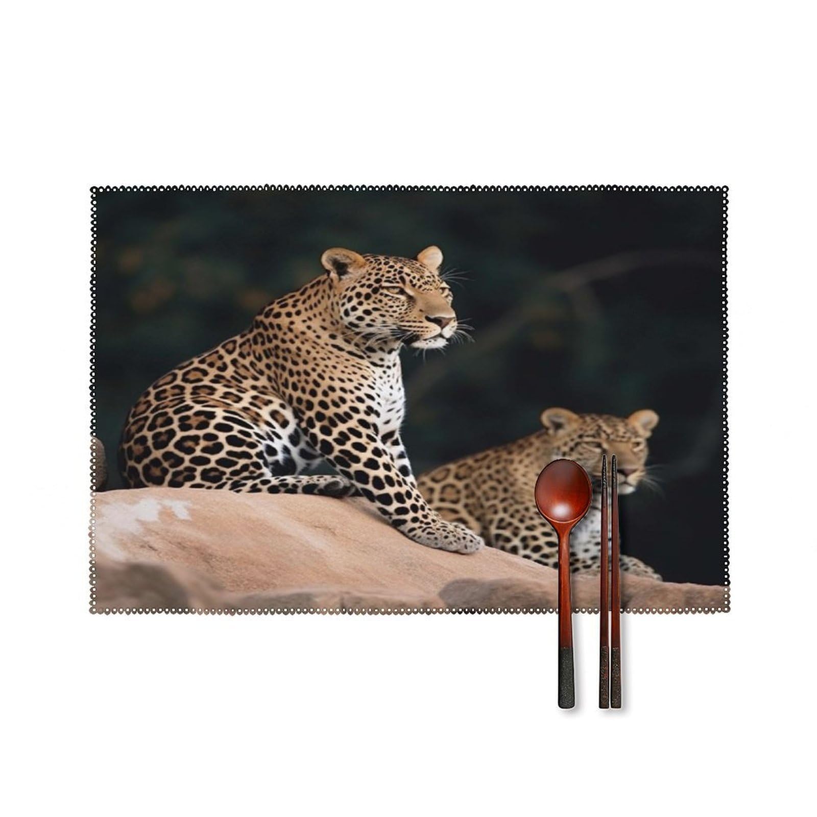 African Leopard on Rock Placemats Set of 6 Washable Heat Resistant Non-Slip Place Mats Easy Clean Table Protective Placemats Farmhouse Decorate Dining Table Mat for Kitchen 12X18In
