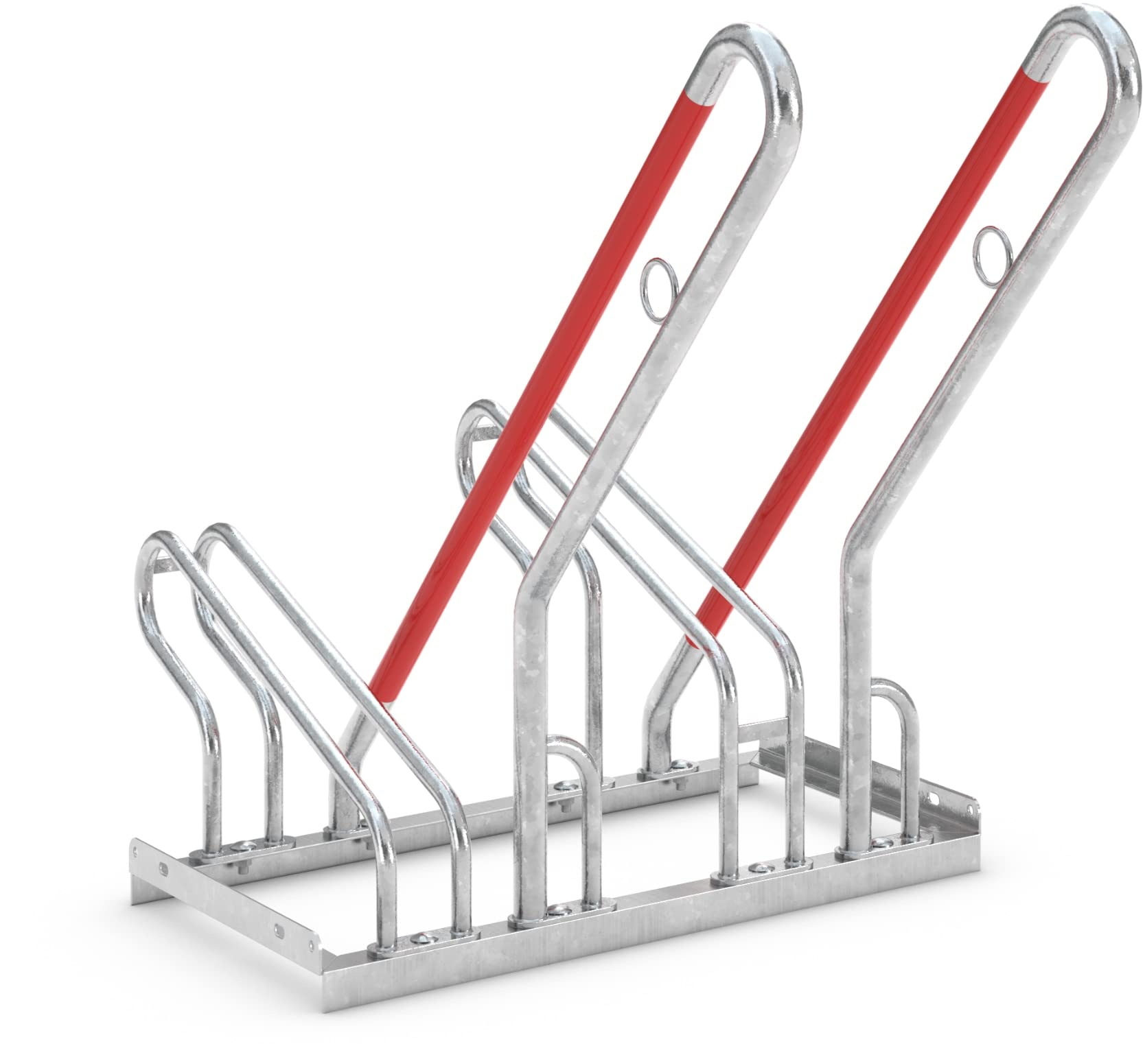 König Werbeanlagen Dreifke Bike Rack with Hoop 2502 | Floor Support for 2 Bikes | High/Low Position | Heavy Duty Galvanised Steel | Professional Bike Support
