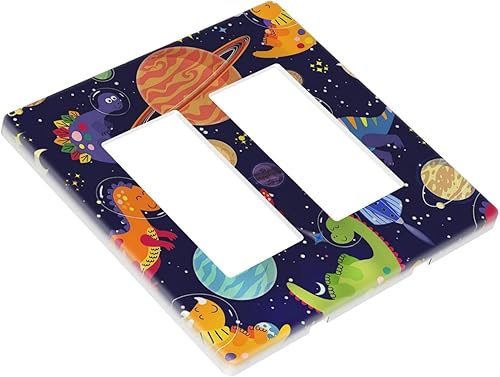 Vista 1008 de Placa de pared con interruptor de luz de doble interruptor de pared para niños, diseño de dinosaurio, galaxia, espacio exterior, planeta, nebulosa