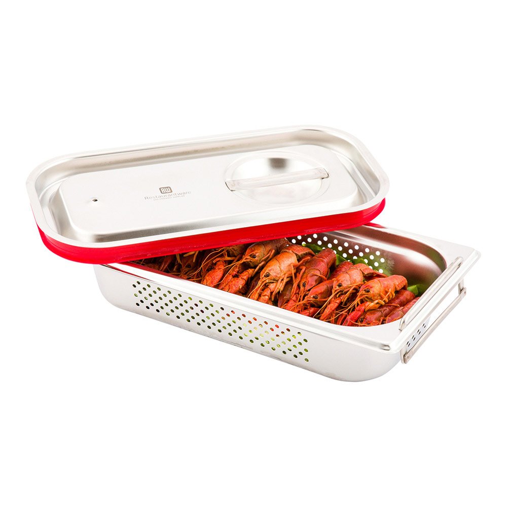 Restaurantware One Third (1/3rd) Perforated Steam Table Pan - 2.5" Deep - Collapsible Handles - Anti Jam - Commercial Grade Stainless Steel - 1ct Box - Met Lux
