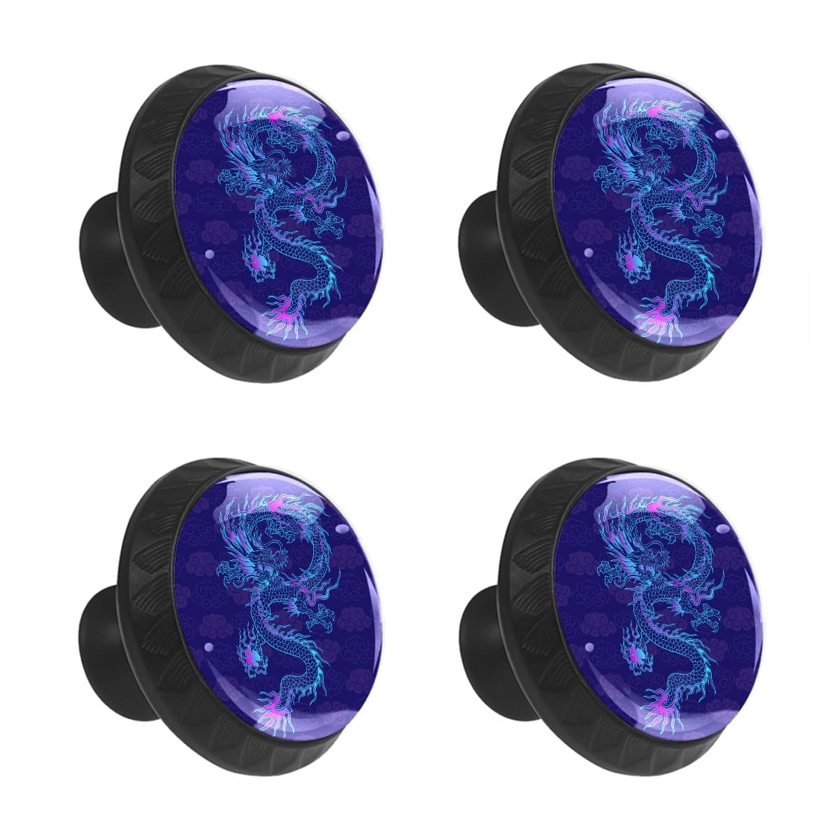 4 Pcs Cabinet Drawer Knobs Vintage Blue Chinese Dragon Cloud Decorative Round Crystal Glass Furniture Drawer Handles Dresser Cupboard Pulls with