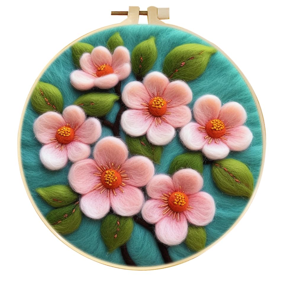 Needle Felting Kits Beginners, Flower DIY Wool Needle Felting Starter Kit, Floral Needle Felt Set with Foam Pad, Felt Cloth and Instructions, Used for Home Decoration, Beginner (Flower Art - 14)