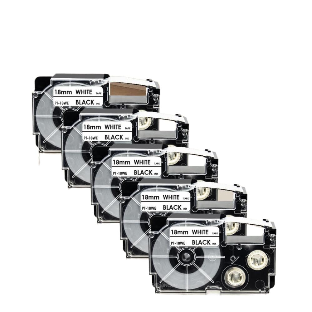 Nastro etichetta compatibile da 18 mm 5pk 10pk per il nastro della stampante XR-18we Works con CW-L300 KL-120 KL-430 KL-750 Maker Mixed Maker.(5PK Black on White)