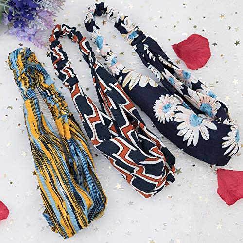 EAONE 22 Pack Boho Headbands, Flower Printed Turban Elastic Hair Bands Criss Cross Women Girls Vintage Hair Wrap Hair Accessories with 1PC Pouch Bag