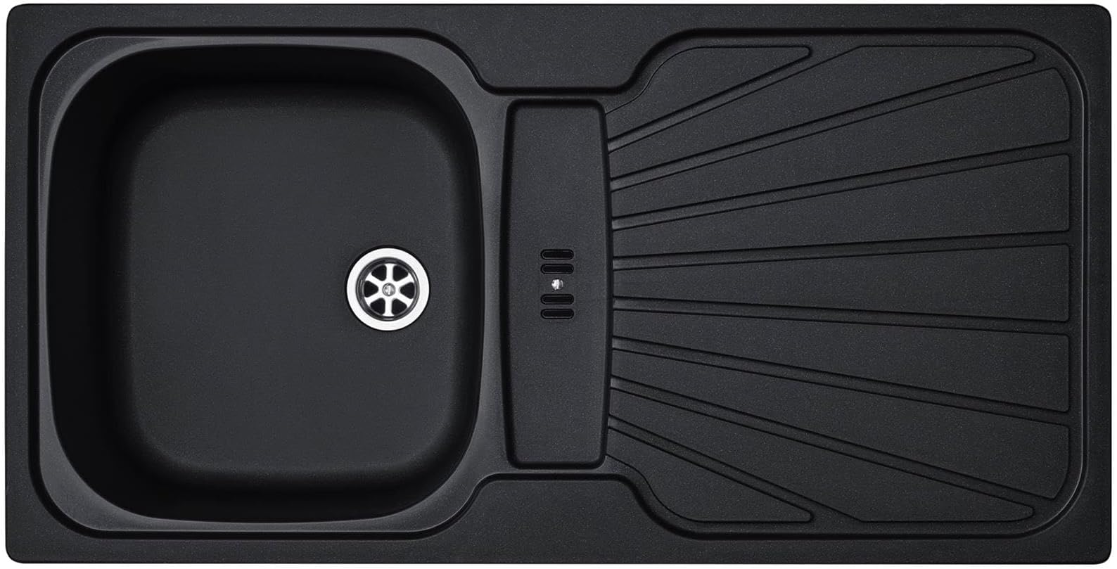 Liquida CMP5BL 1.0 Bowl Reversible Inset Black Kitchen Sink with Waste Kit