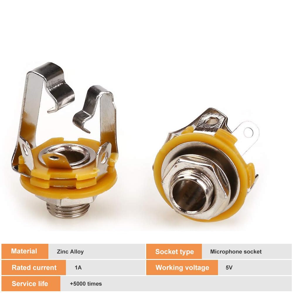RUNCCI-YUN 6,35mm 1/4 Inch Female Guitar Input Jack, 6,35mm TRS Stereo Panel Mount Socket - Image 3