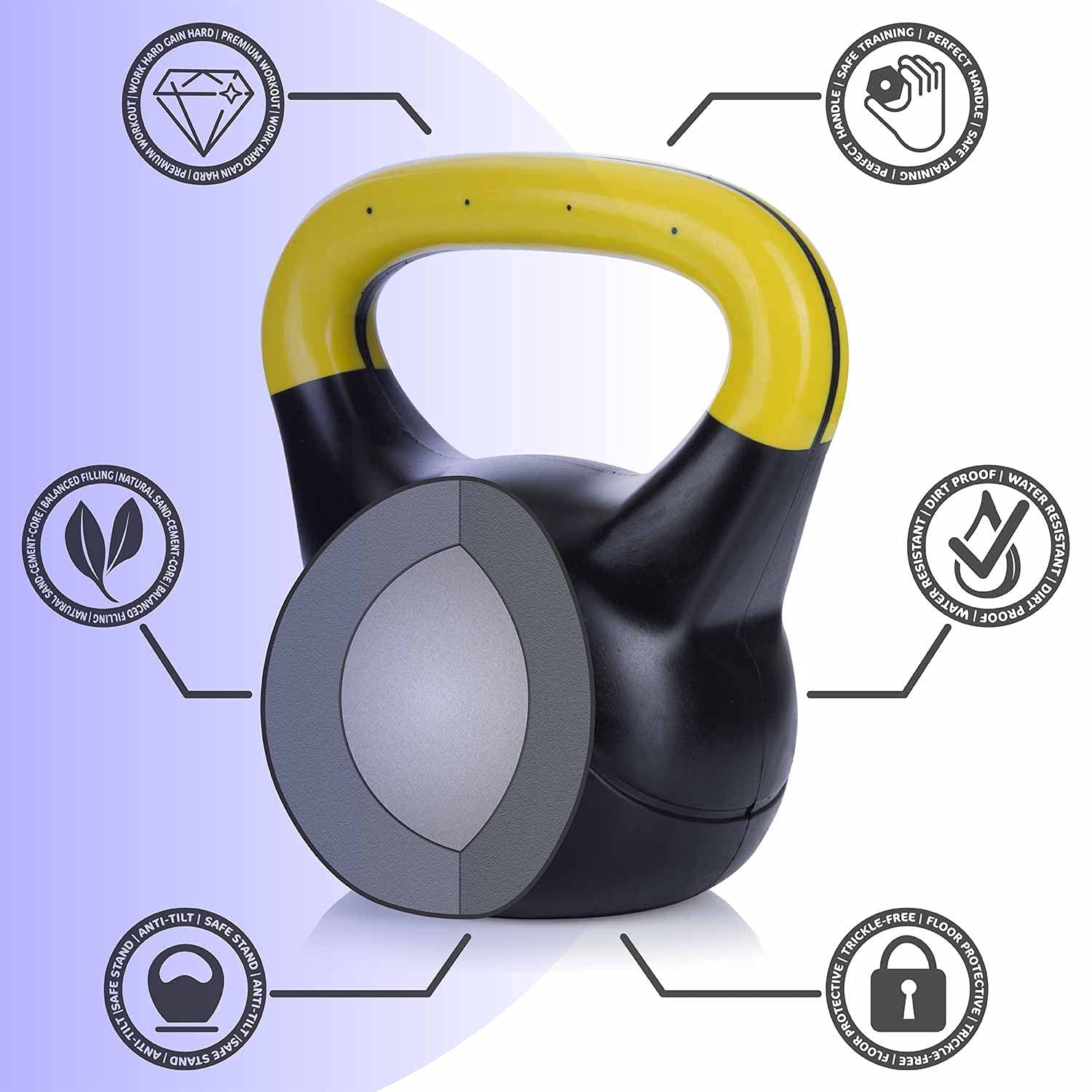 Body & Mind® Kettlebell Ball hantla plastikowa 2-20 kg - Hantla treningowa do treningu siłowego - Profesjonalna hantla fitness swing