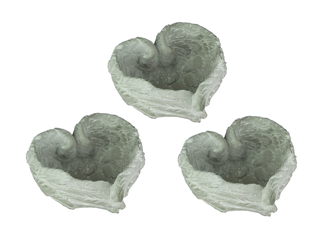 Heart Shaped Cement Angel Wings Decorative Bowl Set of 3