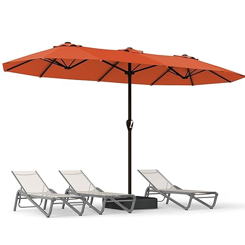 15FT Large Patio Umbrella with Base, Double Sided Rectangular Outdoor
