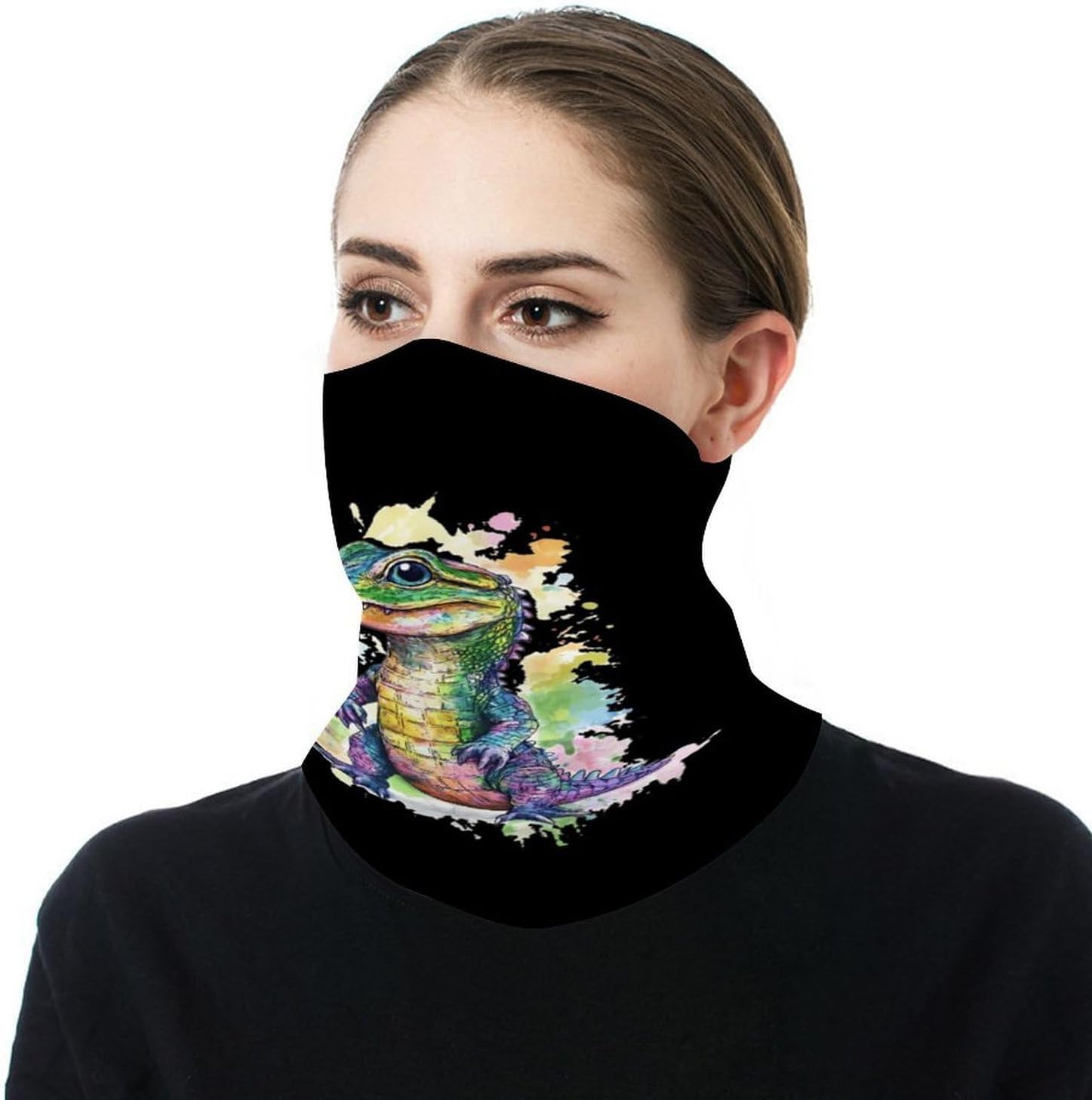Cartoon Watercolor Crocodile Neck Gaiter Windproof Face Mask Bandanas for Men Women Cold Weather Scarf