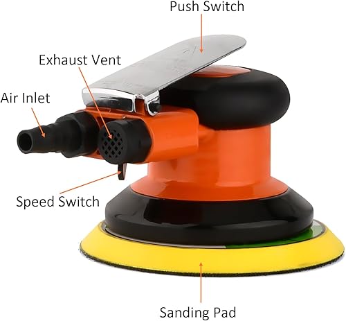 Miniatura 3 de ZHONGAN - Lijadora orbital neumática de aire aleatorio de 6 pulgadas para trabajo de madera, herramienta de pulido neumática resistente