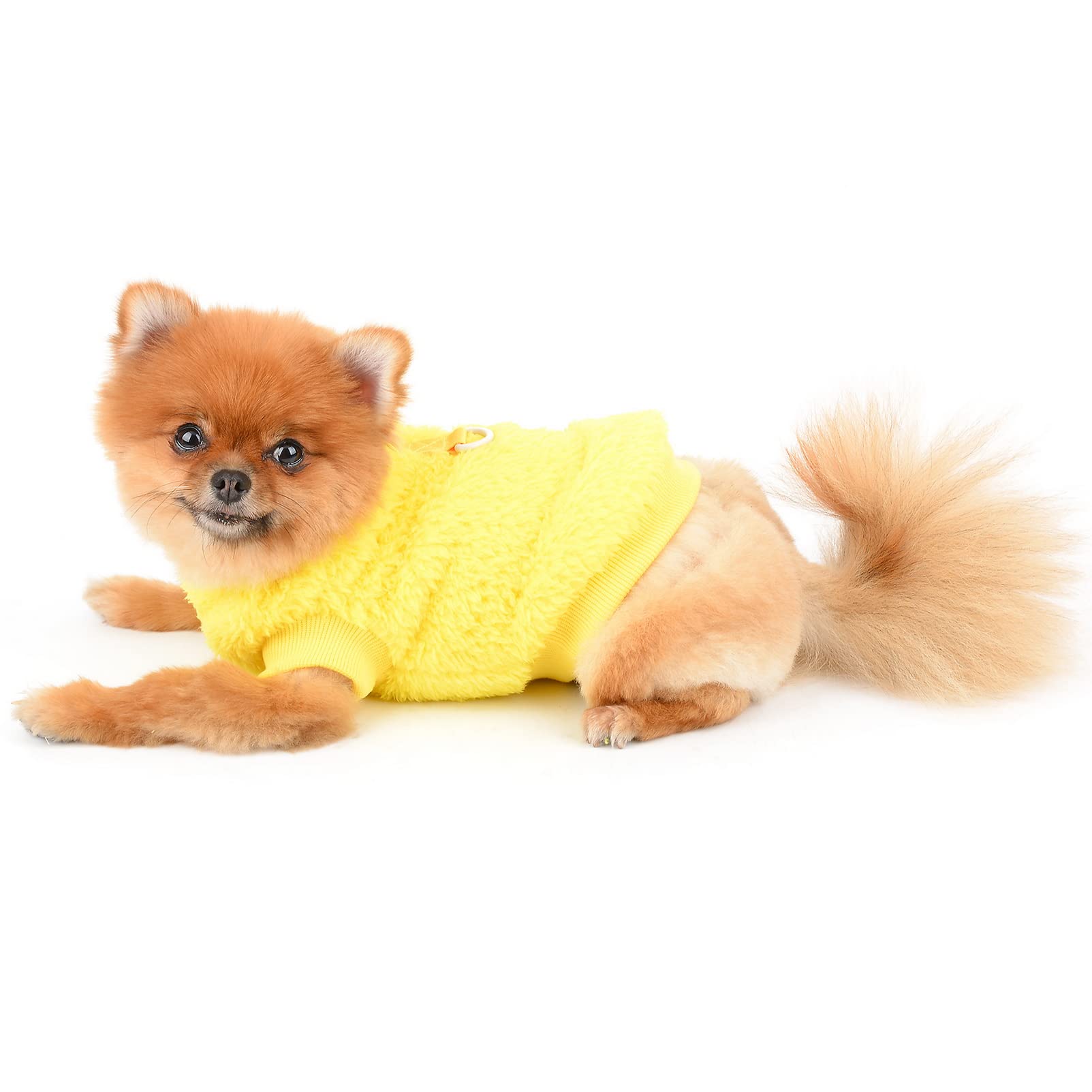 SMALLLEE_LUCKY_STORE Pet Sherpa Fleece Jumpers Sweaters Vest Turtleneck Pullover with D-ring Soft Sweatshirt for Small Dogs Cat Puppy Boy Girl Yorkie Chihuahua Warm Fall Winter Clothes,Yellow,M - Image 4