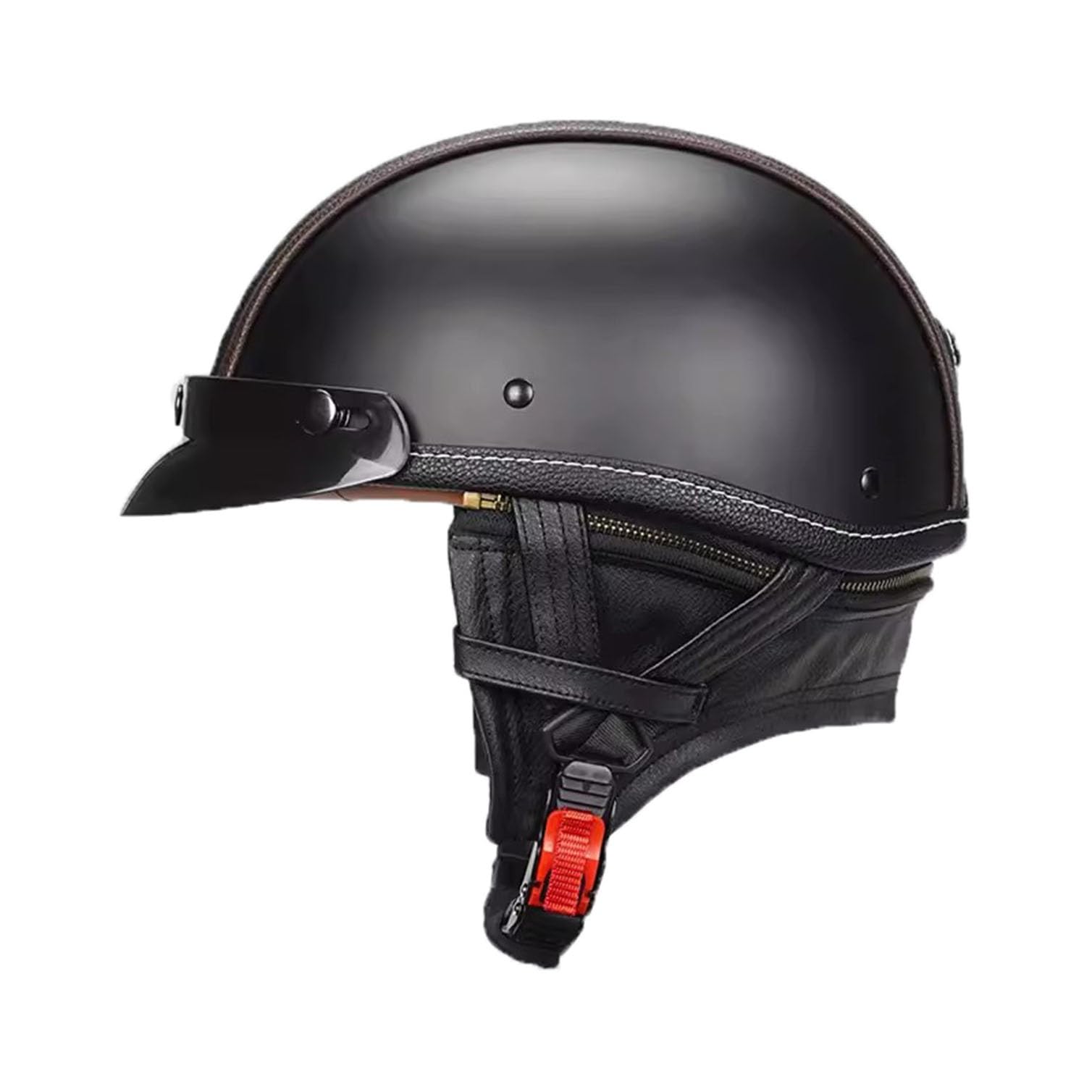 Casco Moto retrò Vintage Pelle Casco Scodella Semi Integrale, Casco Aperto Jet in ABS, Certificato ECEDOT, per Motocicletta, Scooter e Bici Elettrica per Uomo e Donna(1,M=57~58cm)