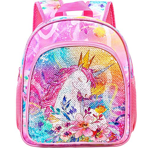 Wzlvo Toddler Backpack For Girls, 12" Cute Unicorn Sequin Preschool Bookbag, Kindergarden School Bag For Little Kids #TOP30