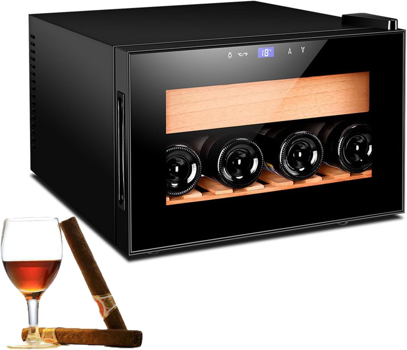25l Electric Cigar Humidor with Cedar Wood Shelves,2 Layers Cigar Humidor,Cigar Cabinet,Touch Control,LED Lighting, Holds 150 Cigars Black