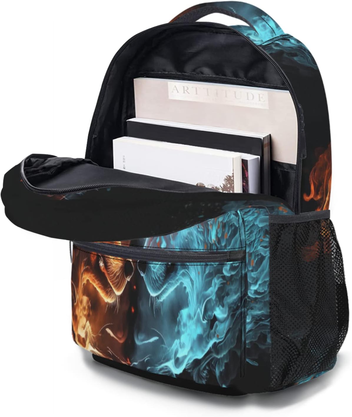 aportt Blue Red Fire Water Wolf Backpack for Boys Girls Durable Casual Basic Kids Bookbag Lightweight School Bag for Teens Students Travel Daypack - Image 3