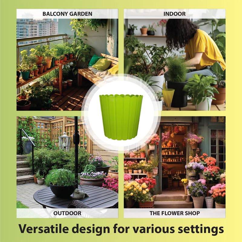 Image of GARDENS NEED 12 Inches Thai Round Flower Pot | Set of 2 | Lemon Green | Plastic Planter Pots for Indoor & Outdoor Home, Office & Balcony Decoration
