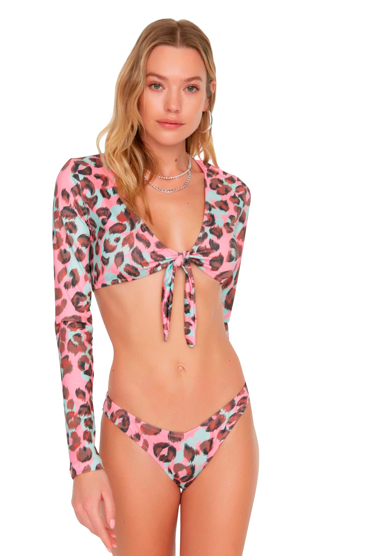 Trendyol Collection Damen Mehrfarbig Rosafarbene Bikinihose Mit Leopardenmuster Und V-Ausschnitt Für - Größe 44