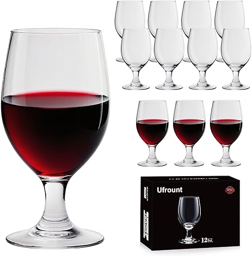 Juego de 12 copas de vino rojo y blanco de 13 onzas, copas de agua transparentes, copas de agua multiusos, puerto de postre, vasos de tallo corto