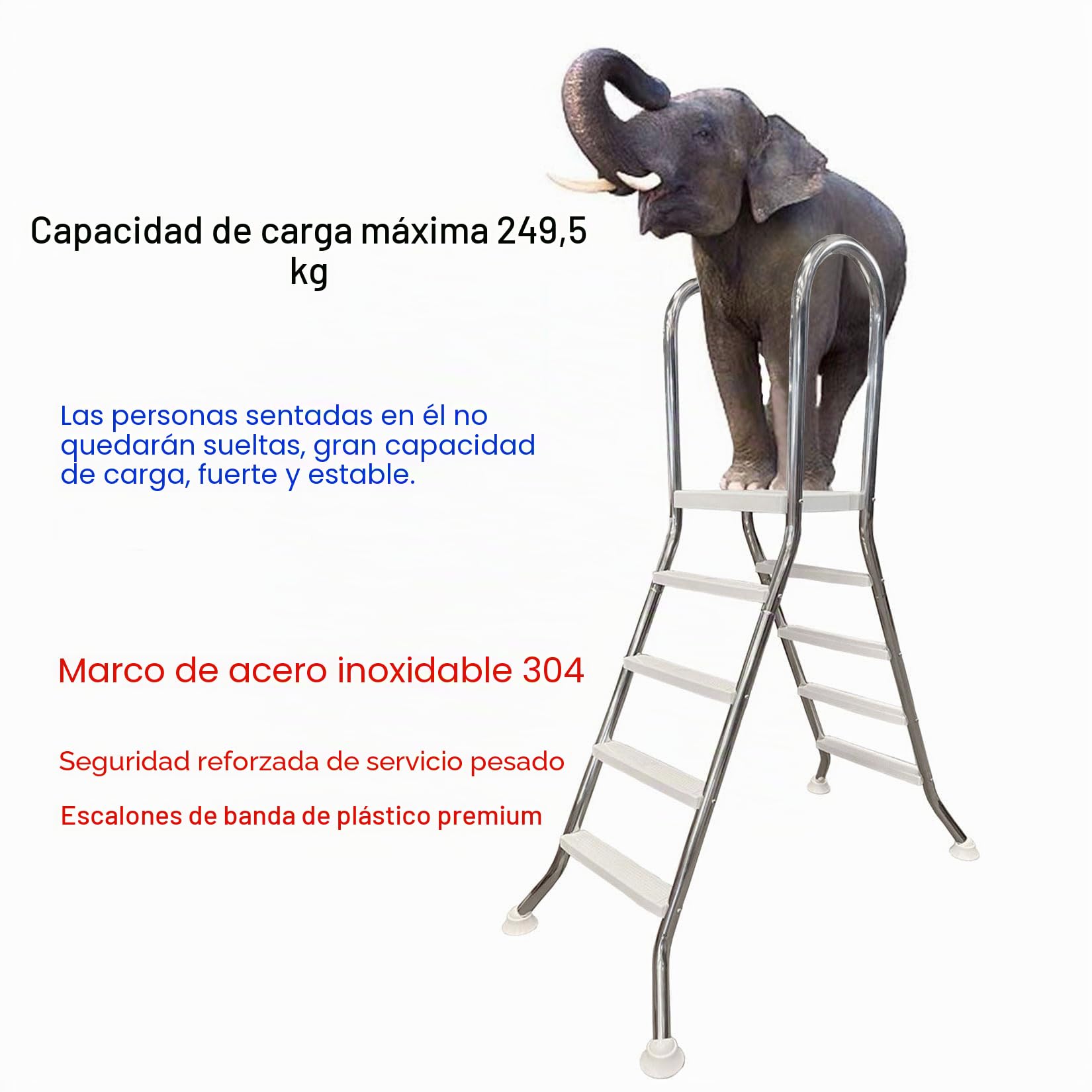 Escalera para Piscina elevada de 52'' Marco de Acero Doble Lateral para Entrada Salida de Piscina escalones de plástico Antideslizantes de Alta Resistencia Capacidad de Peso 250 kg,85cm