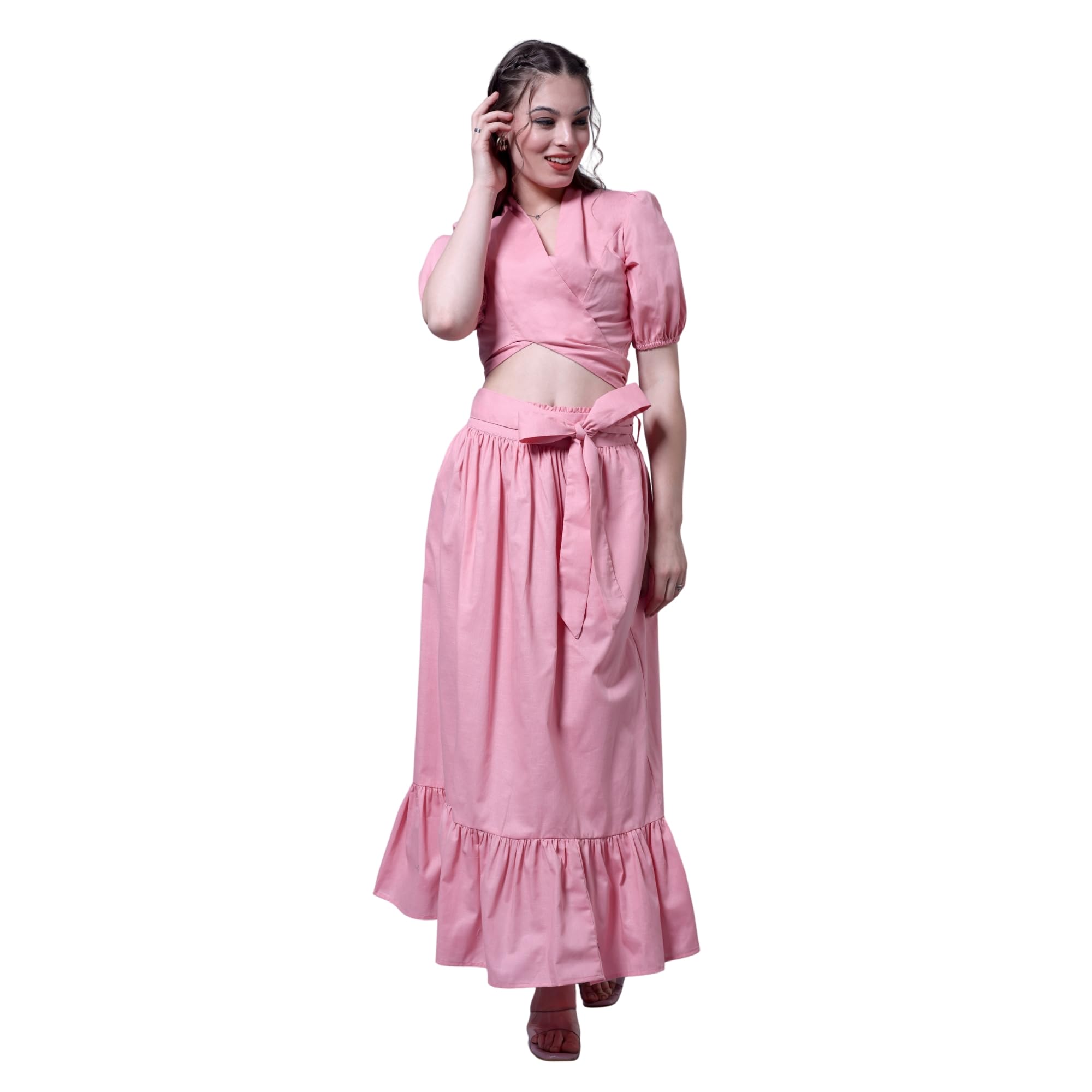 black banana Orange Wrap Crop Top & Maxi Skirt Co-Ord Set for Women & Girls-picture-20