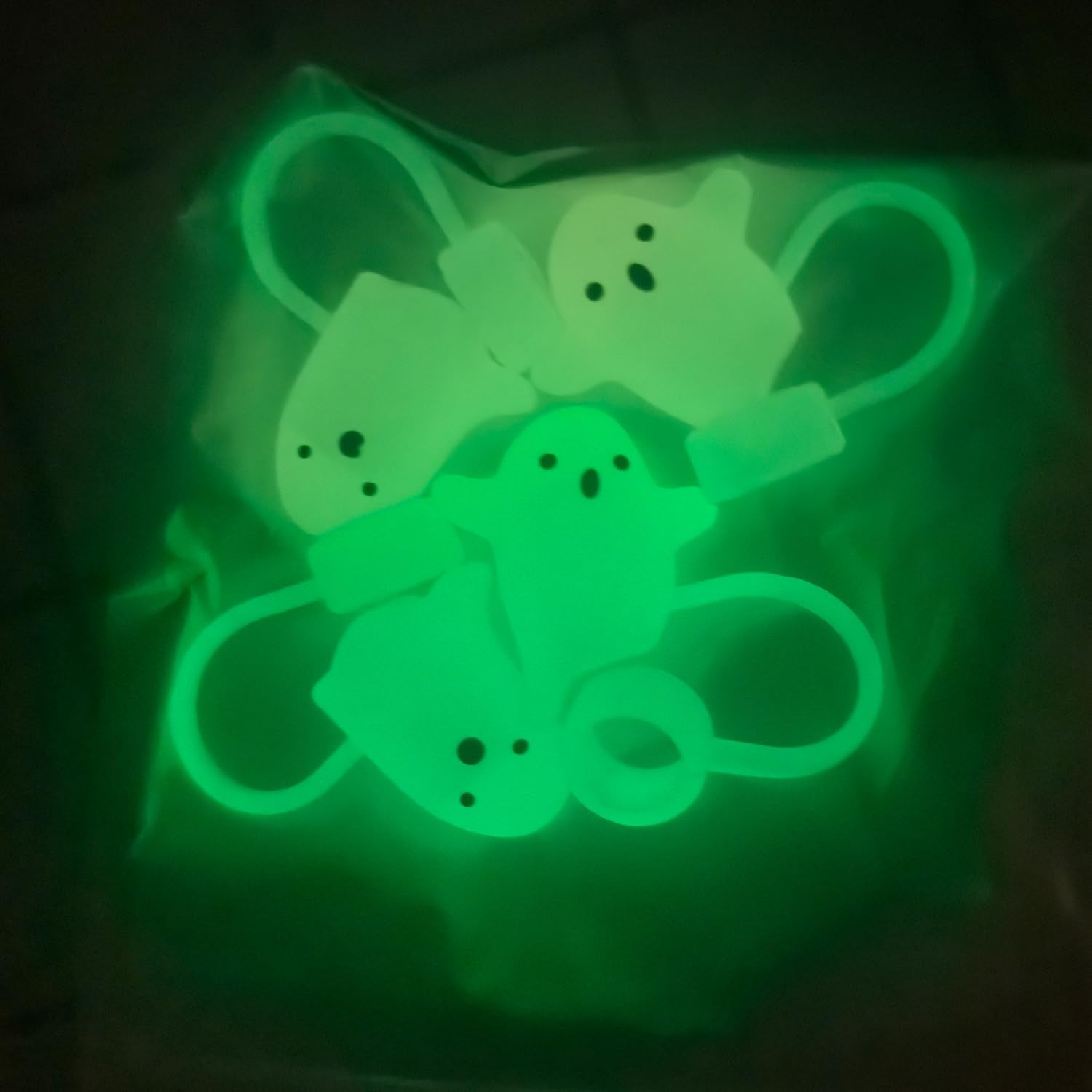 4Pcs Luminous Halloween Straw Cover for Stanley Cup, 10mm Silicone Ghost Straw Topper Compatible with 30 and 40 Oz Tumbler for Holiday