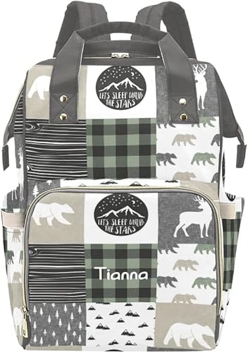 Antler Woodland - Bolsas de pañales a cuadros con nombre impermeable para mamá, mochila de lactancia, bolsas de bebé, regalos para mujeres, Multi 7,