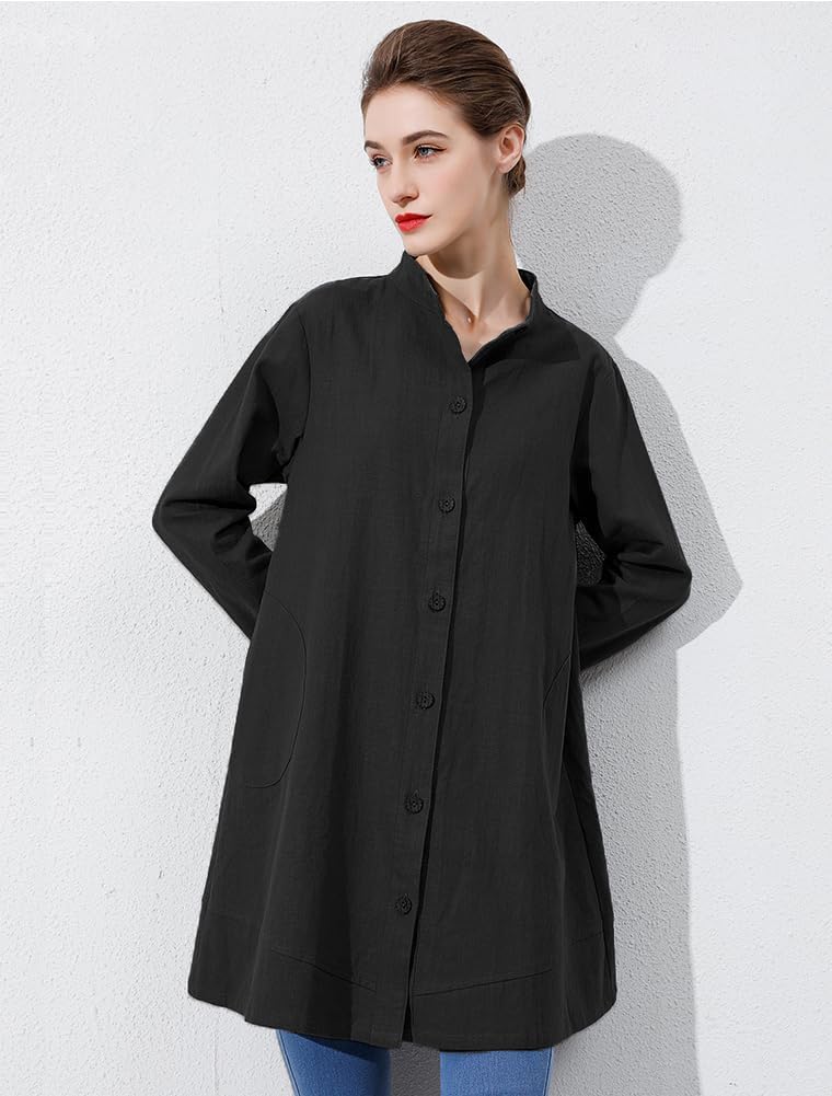 Minibee Women's Oversized Button Down Shirts Long Sleeve Cotton Linen Light Blouse Jacket with Pockets - Image 4